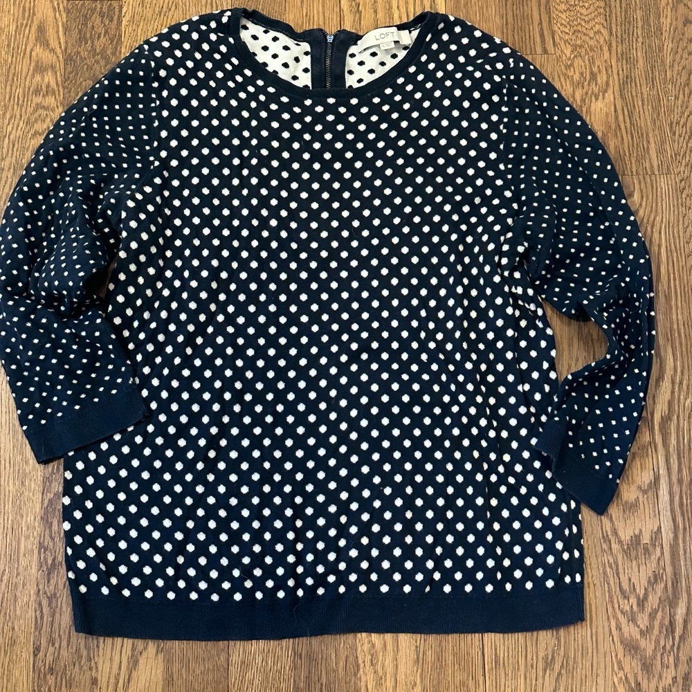 Navy and White Polka Dot Women's Sweater Preppy Nautical
